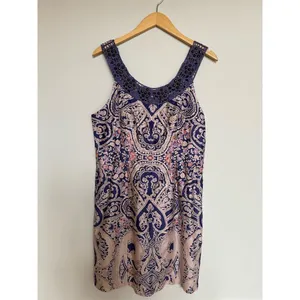 Free People Women's Jeweled Folklore Purple Paisley Boho Dress Size 10​ thumbnail 2