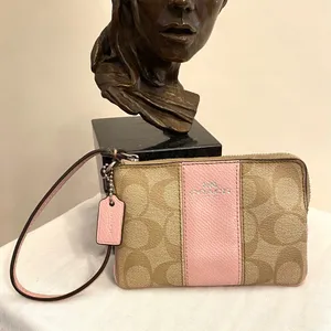 Coach Signature Pink and Tan Wristlet thumbnail 1
