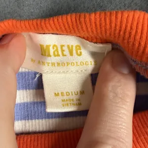 Anthropologie Maeve Shirt Womens Medium Blue Striped Ringer Puff Sleeve Tee Top thumbnail 3