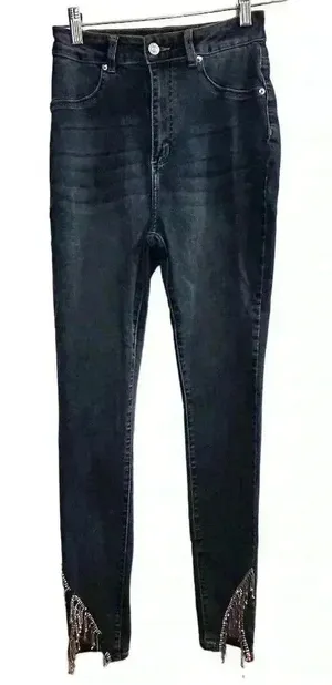 Akira Women's High Rise‎ Skinny Jeans Sparkle Rhinestone Blue Size 9 thumbnail 1