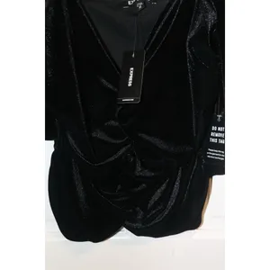 Express Black Velvet Tie Strap Ruched Tank thumbnail 6