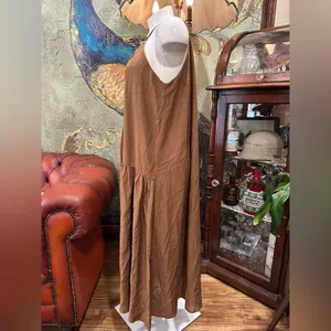 PRLA Boho Glam Tiered Maxi Dress Brown Halter Neck Sleeveless Medium NWT thumbnail 5