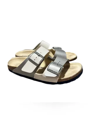 Birkenstock Arizona Split Sandals Women's 38 Leather Two Toned White Silver thumbnail 6