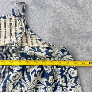 Universal Thread Womens 1X Blue White Patchwork Gingham Smocked Maxi Midi Dress thumbnail 8