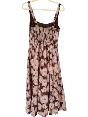 Melloday Brown Floral Tencel Blend Smocked Midi Dress Size Small thumbnail 3