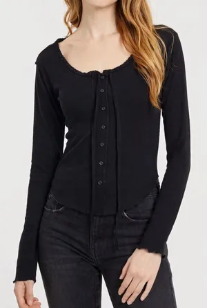 NEW We The Free Free People Cecilia‎ Shirt Black Medium Casual Edgy Grunge thumbnail 1