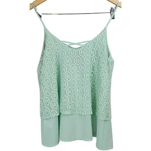 Alya Womens Small Mint Green Lace Layered Cami Spaghetti Strap Top‎ thumbnail 3