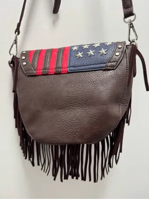 Brown faux leather Rodeo Fringe American Flag crossbody bag charming charlie thumbnail 5