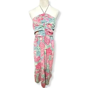 Lush Floral Hatler Midi Dress Pink Green Botanical Print Dress L NWT Beach Ready thumbnail 2