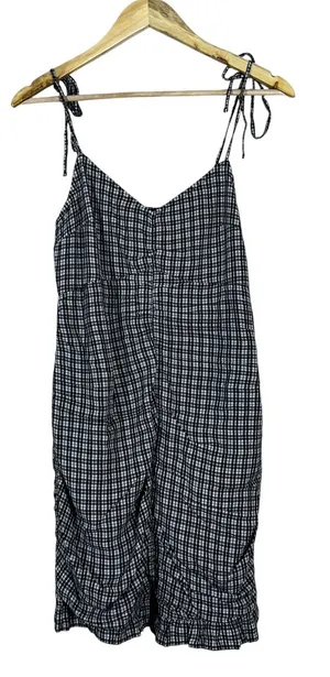 NWT Hollister Ruched Plaid Tie-Strap Mini Dress Black White Preppy Size M thumbnail 1