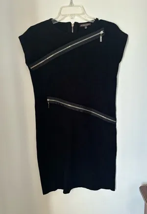 Adrienne Vittadini Black Short Sleeve Zipper Detail Dress Size Small thumbnail 1