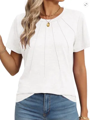 Rosvigor Women’s White Pleated Short Sleeve Blouse Top Size Large NWT thumbnail 1