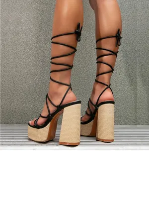 TOP Moda Black Lace-Up Woven Block Heel Sandals size 8.5 thumbnail 12