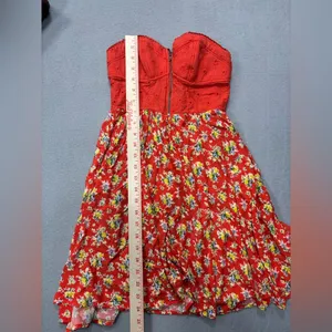 Xhilaration XS‎ Orange Multicolored Floral Mini Dress Strapless Zip Top Cotton thumbnail 7