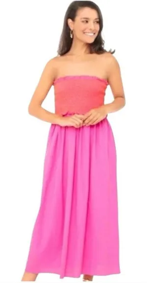 Pomander Place Tuckernuck fuchsia Strapless Jessie Dress Smocked Cotton Size L thumbnail 1