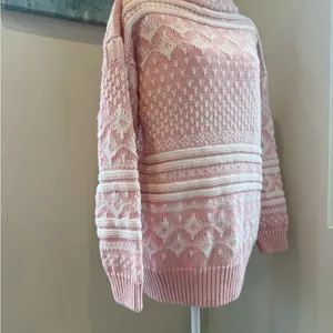 Vintage Gantos Pink, White Chunky Knit Turtleneck Sweater Barbiecore Soft Girl M thumbnail 2