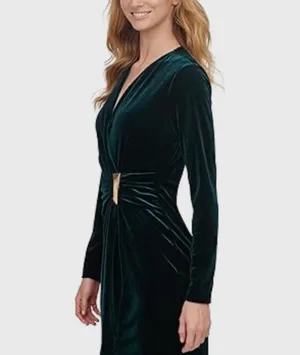NWOT 8 Calvin Klein Dark Green Velvet Long-Sleeve Sheath Cocktail Women’s Dress thumbnail 5