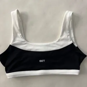 SET ACTIVE Formcloud Contrast Colorblock Sports Bra Black White Medium thumbnail 1