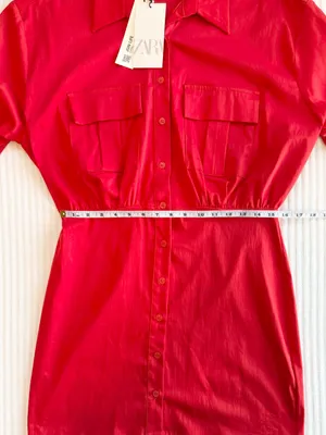 Zara Red Poplin Mini Shirt Dress with Long Sleeves NWT thumbnail 8