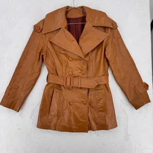 Vintage 70s Leather Jacket Brown Double Breasted Belted Union Made in USA Retro thumbnail 2