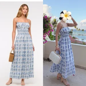 Abercrombie & Fitch Blue and White Maxi Dress Blue and White Floral Patterned M thumbnail 2