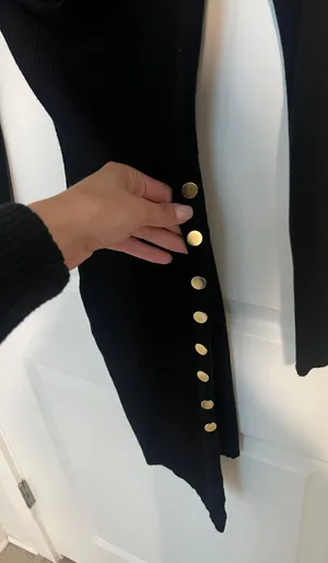 Gold Button Accented Mini Dress Black Size XS thumbnail 2