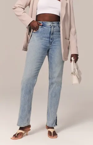Abercrombie & Fitch‎ Light Wash Curve Love The Slim Straight High Rise Jeans thumbnail 1