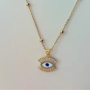 NEW‎ Handmade Evil Eye Yellow Gold Filled Simulated Diamond Necklace, 18-20” thumbnail 3