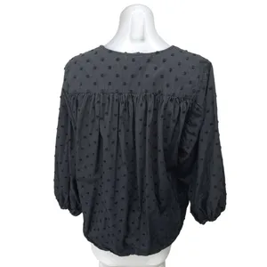 Zara Women's Black Swiss Dot Button Down Long Balloon Sleeve Blouse Top Size L thumbnail 2