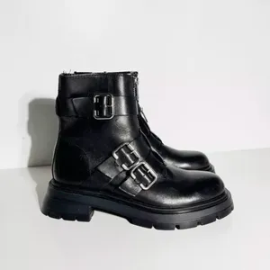 New Zara leather black Moto combat boots buckles and zippers EU 36 US 6 thumbnail 4