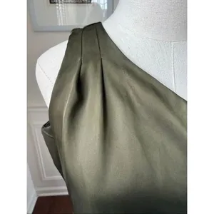 Nicole Miller Satin Olive Ivy Green One Shoulder Dress Size 4 S thumbnail 3