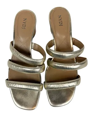 NYDJ Giacomo‎ Strappy Square Toe Heeled Sandals Gold Metallic Size 9 thumbnail 3