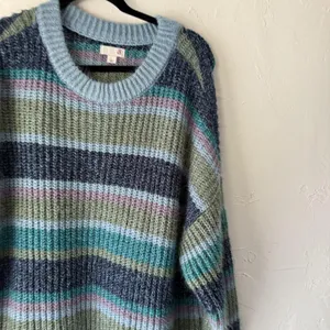 SO Sweater Womens Large Multicolor Striped Long Sleeve Knit‎ Pullover Soft Cozy thumbnail 2