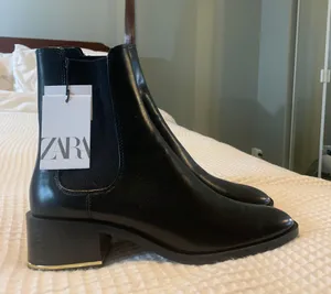 Zara Black Ankle Boot with Gold Heel Accent thumbnail 1