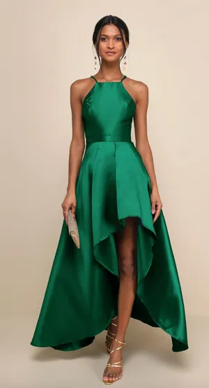 Lulus Broadway Show Emerald Green High-Low Gown Formal Glam Party L NWT thumbnail 1