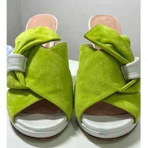 Tara Grinna Lime Green Suede Bow Mule Heels Handmade‎ in Italy Size 38 thumbnail 8