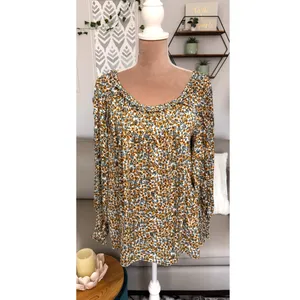 Max Studio Boho Floral Blouse Ruched Cuff Shirt Long Sleeve Chiffon Women’s Sz L thumbnail 3