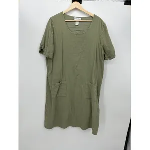 Draper's & Damon's Olive Green Cotton Gauze Pocket Shift Dress XL Lagenlook thumbnail 2