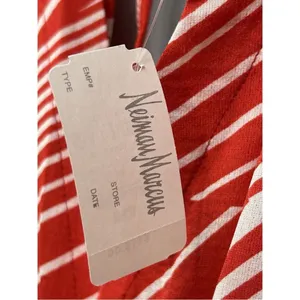 NWT Neiman Marcus Red White Abstract Stripe V-Neck Mini Dress | Size L thumbnail 9