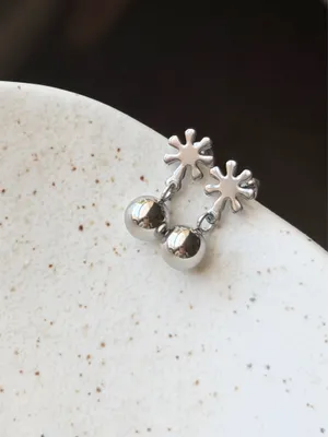 Handmade fully stainless steel flower & ball dangle earrings🌼 thumbnail 6