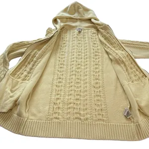 LL Bean Yellow Double L Mixed Cable Full Zip Hoodie Pockets Cotton Sweater SMALL thumbnail 6