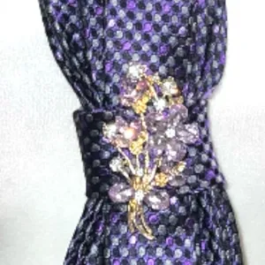 “Dainty Dapper”Purple and lavender Patterned Tie Necklace with brooch Purple thumbnail 2