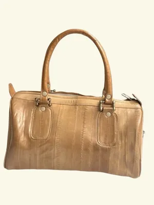 VTG Camel Eel Skin Leather Satchel Top Handle Tote Bag Neutral Minimalist thumbnail 5