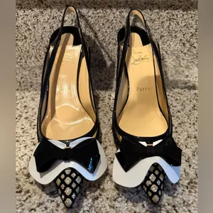 Christian Louboutin Suspenodo Glitter Flocked Patent PVC Sling 85 Pumps, size 38 thumbnail 2