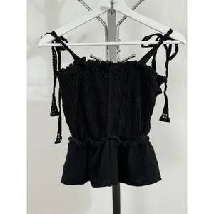 Eli + Ali Black Smocked Peplum Cami Top Womens M Tie Straps Cottagecore Peasant thumbnail 3