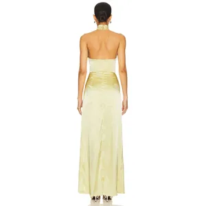 MORE TO COME Darcey Butter Yellow Satin Minimalist Elegant Maxi Dress NWT Small thumbnail 4