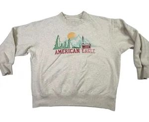 American Eagle Graphic Cabin Mountain Crewneck Sweatshirt Size Small thumbnail 1