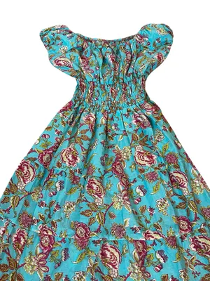 Women’s Floral Puff Sleeve Smocked Peasant Dress Midi Cottagecore Milkmaid thumbnail 5