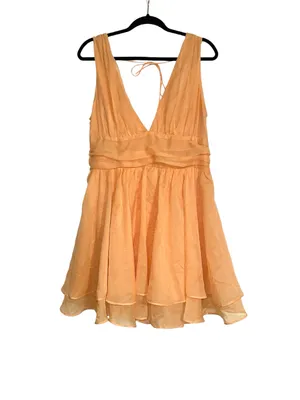 Abercrombie & Fitch Peach V-Neck Tiered Fit and Flare Mini Dress LARGE thumbnail 2