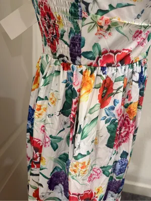 Floral Adjustable Spaghetti-Strap Midi Dress in White with Multicolor Blooms thumbnail 3